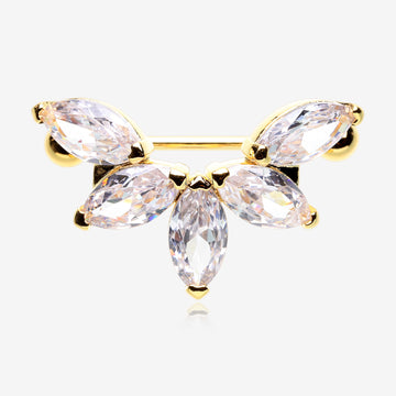 A Pair of Golden Brilliant Marquise Lotus Sparkle Dangle Nipple Shield-Clear Gem